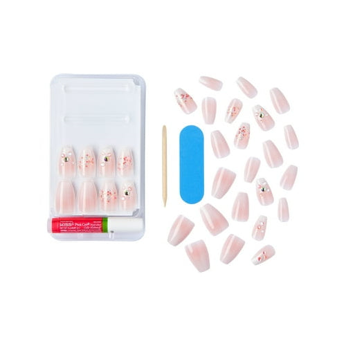 KISS Voguish Fantasy Holiday Press-On Nails, Warm Hugs, White, Medium Length, Almond Shaped, 28 Ct.
