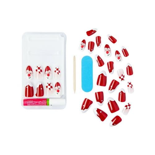 KISS Voguish Fantasy Holiday Press-On Nails, Melting, Red, Medium Length, Almond Shaped, 28 Ct.