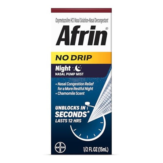 Afrin No Drip Night Pump Nasal Mist - Fast and Powerful Relief from Nasal Congestion, Chamomile, 0.5 Fl Oz (Pack of 1)