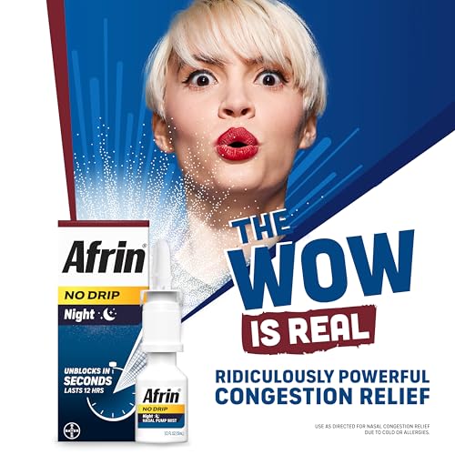 Afrin No Drip Night Pump Nasal Mist - Fast and Powerful Relief from Nasal Congestion, Chamomile, 0.5 Fl Oz (Pack of 1)