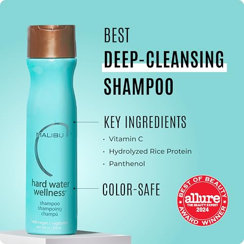 Malibu C Hard Water Wellness Shampoo - Hydrating, Sulfate-Free Hair Care for Hard Water - Removes Minerals and Buildup (9 oz)