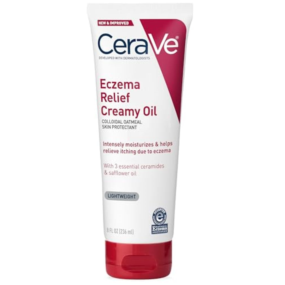 CeraVe Eczema Relief Creamy Body Oil, Eczema Calming Cream With Colloidal Oatmeal & Safflower Oil For Dry Skin & Itchy Skin Relief, Steroid Free & Paraben Free, 8 Ounce