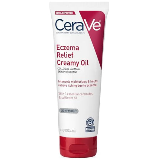 CeraVe Eczema Relief Creamy Body Oil, Eczema Calming Cream With Colloidal Oatmeal & Safflower Oil For Dry Skin & Itchy Skin Relief, Steroid Free & Paraben Free, 8 Ounce