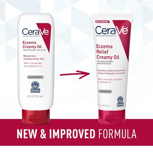 CeraVe Eczema Relief Creamy Body Oil, Eczema Calming Cream With Colloidal Oatmeal & Safflower Oil For Dry Skin & Itchy Skin Relief, Steroid Free & Paraben Free, 8 Ounce