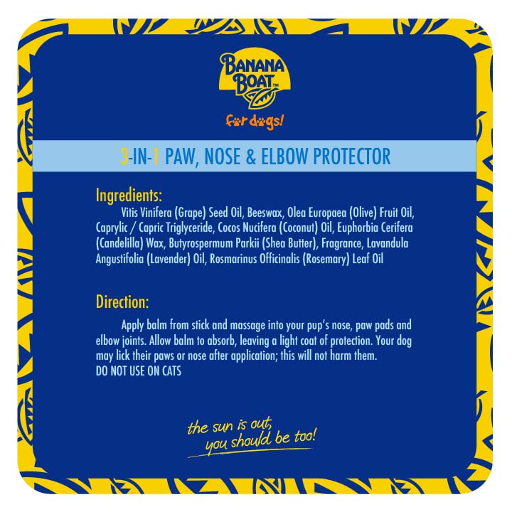 Banana Boat Dog Paw Balm – 3 in 1 Soother Moisturizer and Protector for The Dog Nose Paw and Elbow, Used for Sun Protection, Moistures Dry Noses and Paws, Great Skin Soother for Dogs Sensitive Skin