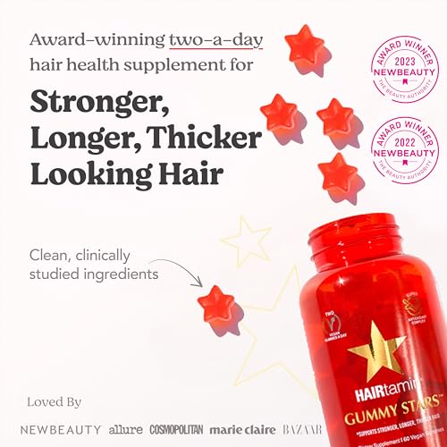HAIRtamin Vegan Gummy Stars Hair Vitamins | Non-GMO | All Natural Biotin Hair Vitamin Gummies to Maintain Healthy Hair Skin & Nails | Multivitamin Supplement