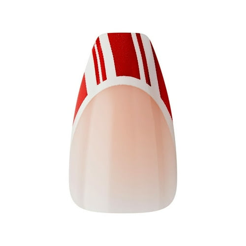 KISS Voguish Fantasy Holiday Press-on Nails, Sweater Time, Red, Medium Length, Coffin Shaped, 28 Count