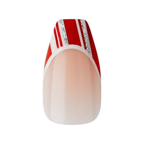 KISS Voguish Fantasy Holiday Press-on Nails, Sweater Time, Red, Medium Length, Coffin Shaped, 28 Count