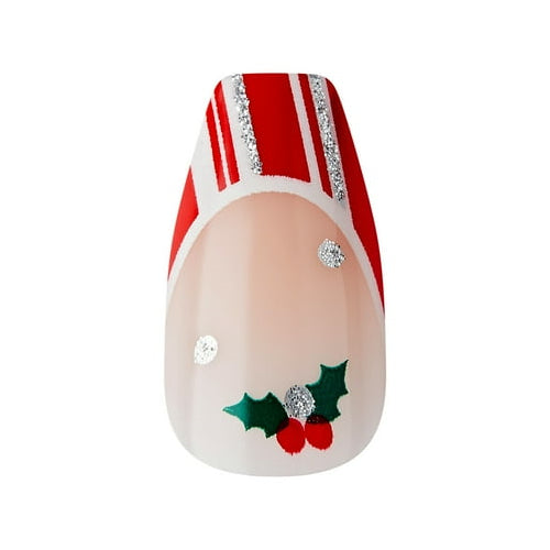 KISS Voguish Fantasy Holiday Press-on Nails, Sweater Time, Red, Medium Length, Coffin Shaped, 28 Count