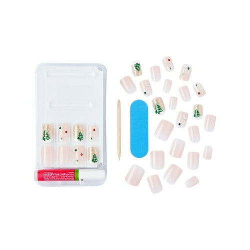 KISS Voguish Fantasy Holiday Press-On Nails, Marshmallow, Nude, Short Length, Square Shaped, 28 Ct.