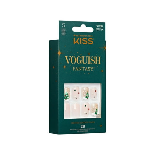 KISS Voguish Fantasy Holiday Press-On Nails, Marshmallow, Nude, Short Length, Square Shaped, 28 Ct.