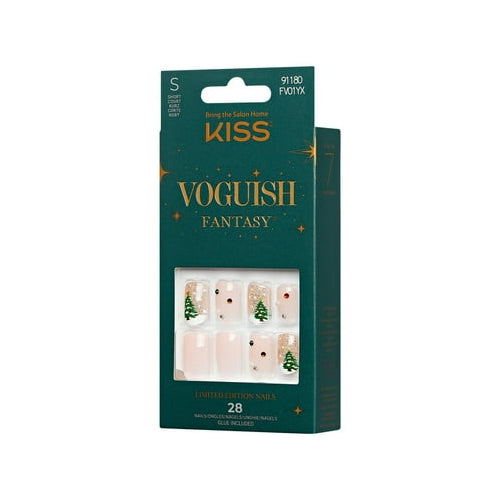 KISS Voguish Fantasy Holiday Press-On Nails, Marshmallow, Nude, Short Length, Square Shaped, 28 Ct.