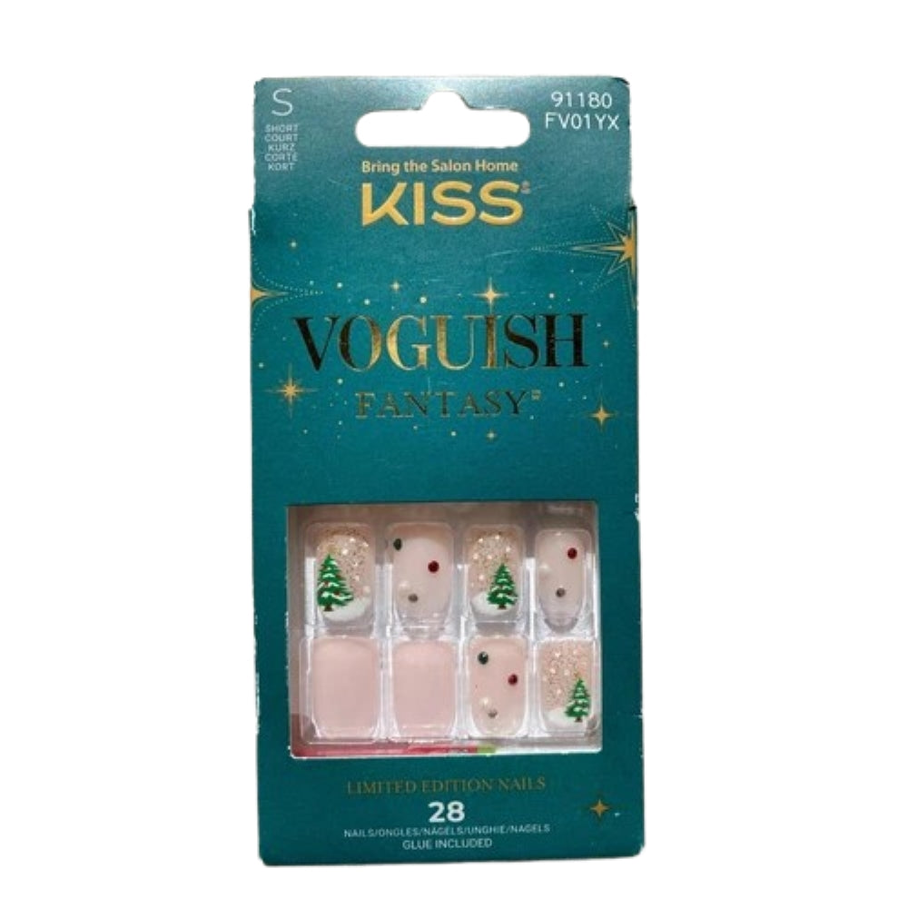 KISS Voguish Fantasy Holiday Press-On Nails, Marshmallow, Nude, Short Length, Square Shaped, 28 Ct.