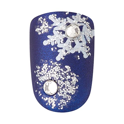 KISS imPRESS Limited Edition Holiday Press-On Manicure with PureFit Technology, Short Length, Square Shaped, Blue Press-On Nails, Style 'Feeling Pine’