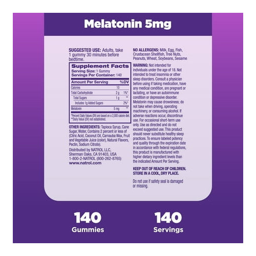 NatrolĀ® Melatonin Gummies, Sleep Support for Adults, Strawberry Flavor, 5mg, 140 Count