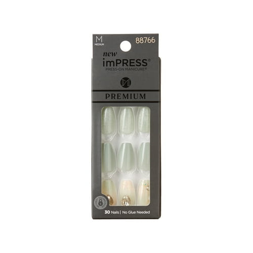 KISS USA imPRESS Premium Medium Coffin Press-on Nails, Glossy Green, 30 Pieces