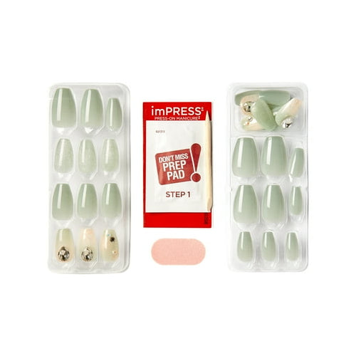 KISS USA imPRESS Premium Medium Coffin Press-on Nails, Glossy Green, 30 Pieces