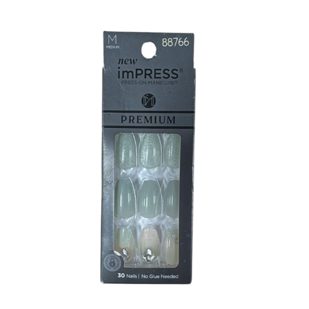 KISS USA imPRESS Premium Medium Coffin Press-on Nails, Glossy Green, 30 Pieces