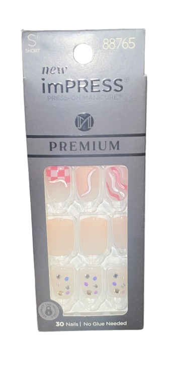KISS imPRESS No Glue Needed Press On Nails, Premium, Magic Shop, Pink, Short Squoval, 30 Count