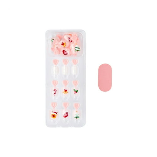 KISS imPRESS Holiday Press on Nails, Cozy Hugs, Pink, Kids Squoval, 20 Count