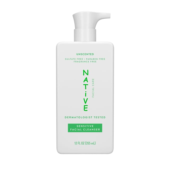 Native Sensitive Facial Cleanser, Unscented, for Sensitive Skin, 12 fl oz