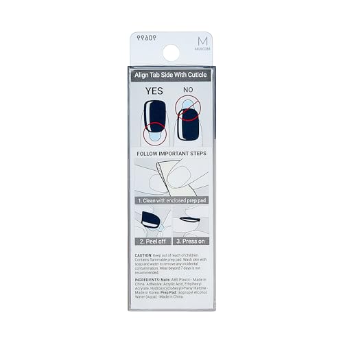 KISS imPRESS Color No Glue Mani 30 Pcs Press On Nails, Navy, Dark Blue, Medium Size, Coffin Shape, Simple Peel & Press Easy Apply, Hassel-Free Removal, Essential Tools Included