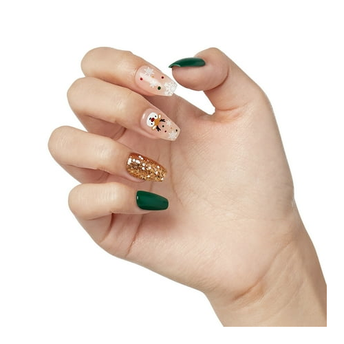 imPRESS Holiday Press-On Nails, Cozy Comfort, Green, Medium Length, Coffin Shape, 30 Ct.
