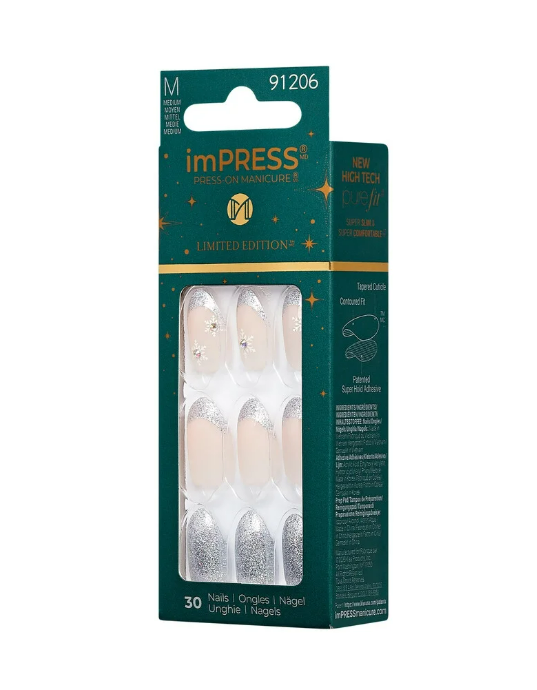 imPRESS Holiday Press-On Nails, Greatest Gift, Gray, Medium Length, Almond Shape, 30 Ct.