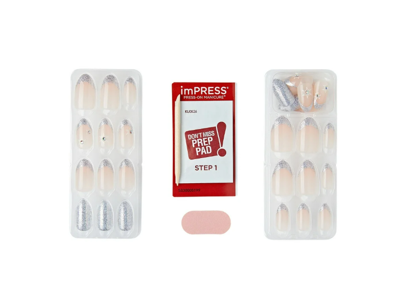 imPRESS Holiday Press-On Nails, Greatest Gift, Gray, Medium Length, Almond Shape, 30 Ct.