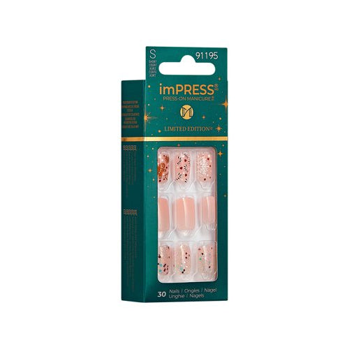 imPRESS Holiday Press-On Nails, Snowy Village, Neutral, Short, Square Shape, 30 Ct.