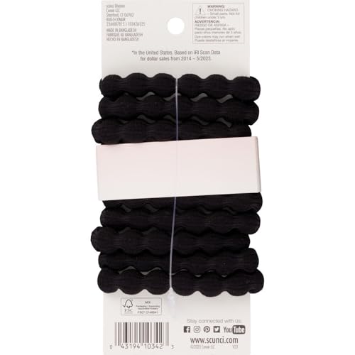 Scunci Thick Hair Elastics – 10-Count, Black, No-Damage, Extra Strong Hold, Beaded Hair Ties for All-Day Wear, Stretchy & Durable, Secure Ponytails & Buns for Thick, Curly, or Textured Hair