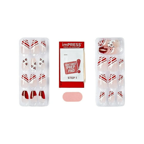 imPRESS Holiday Press-On Nails, Heartfelt, White, Medium Length, Coffin Shape, 30 Ct.