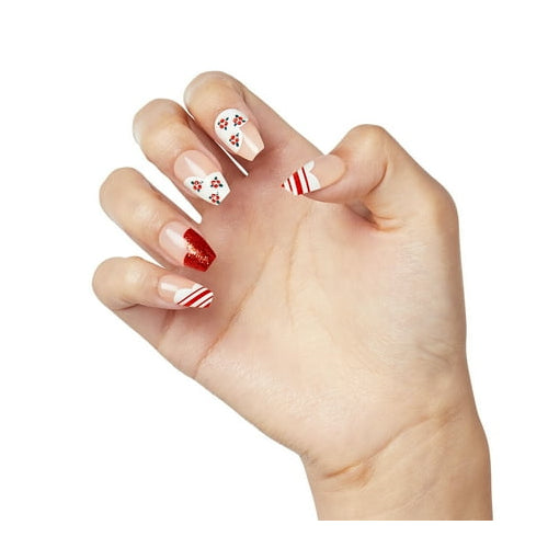 imPRESS Holiday Press-On Nails, Heartfelt, White, Medium Length, Coffin Shape, 30 Ct.
