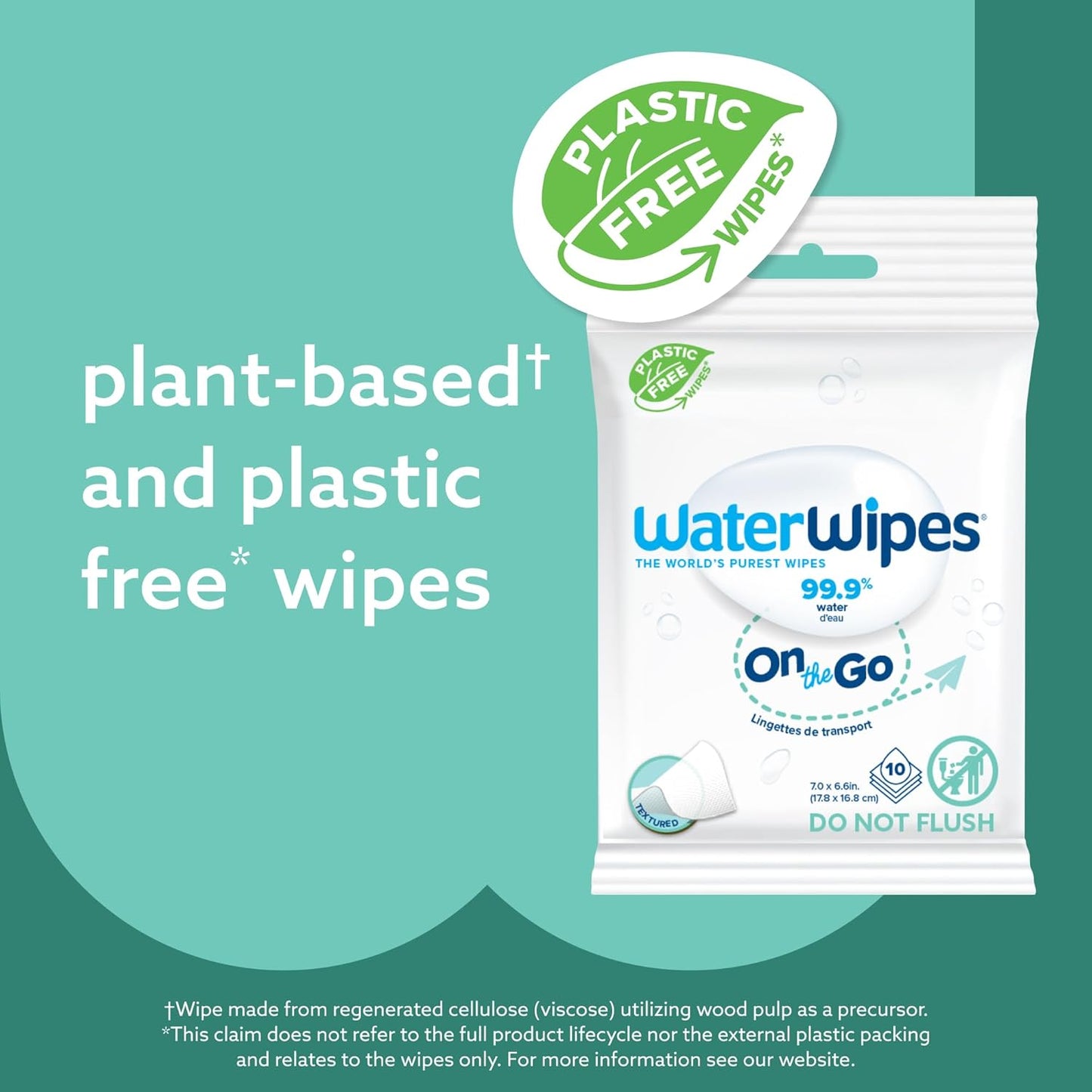WaterWipes On The Go Wipes, 99.9% Water-Based Wipes for Travel, Sports, and to Refresh Skin, Unscented & Hypoallergenic, 100 Count (10 Packs), Packaging May Vary