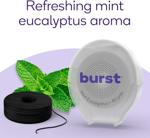 BURST Expanding Dental Floss (Mint Eucalyptus/80 Yards) | Stain Absorbing & Woven with Xylitol Coating to Fight Cavities | Vegan | Paraben Free