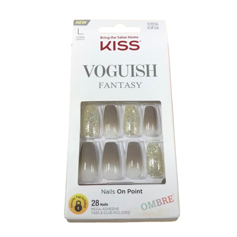 KISS Voguish Fantasy, Press On Nails, Nail glue included, Long Size, Includes 28 Nails, 2g glue, 1 Manicure Stick, 1 Mini File KVF04