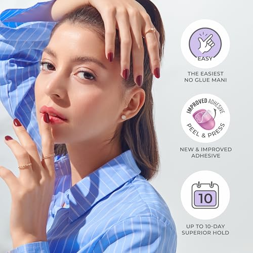 KISS imPRESS Color Press-On Nails Polish-Free Manicure Set, ‘Frosting’, 30 Chip-Proof, Smudge-Proof Fake Nails