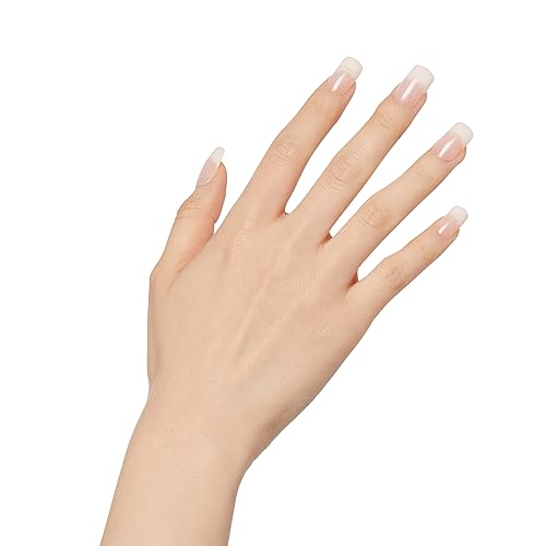 KISS Salon Acrylic Press On Nails, Nail glue included, 'Cashmere', French, Medium Size, Squoval Shape, Includes 28 Nails, 2g Glue, 1 Manicure Stick, 1 Mini file