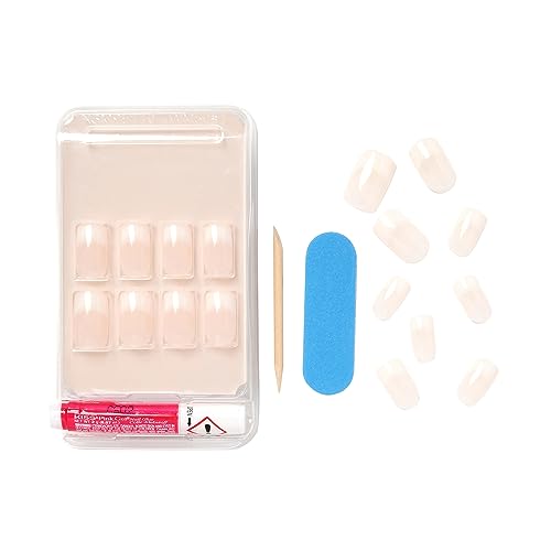 KISS Salon Acrylic Press On Nails, Nail glue included, 'Cashmere', French, Medium Size, Squoval Shape, Includes 28 Nails, 2g Glue, 1 Manicure Stick, 1 Mini file