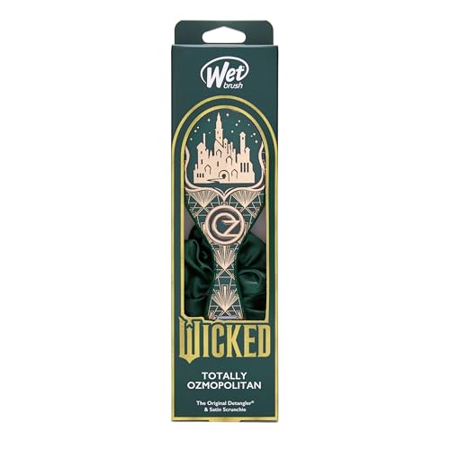 Wet Brush Original Detangler Hair Brush Emerald City (Wicked) Kit - Ultra-Soft IntelliFlex Bristles - Detangling Brush Glides Through Tangles For All Hair Types (Wet & Dry) - 1 Brush & 1 Scrunchie