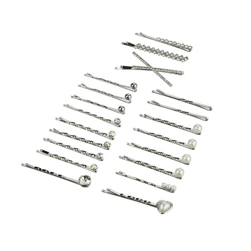 Scunci Pearl and Crystal Embellishment Bobby Pins, Silver, 20 Count