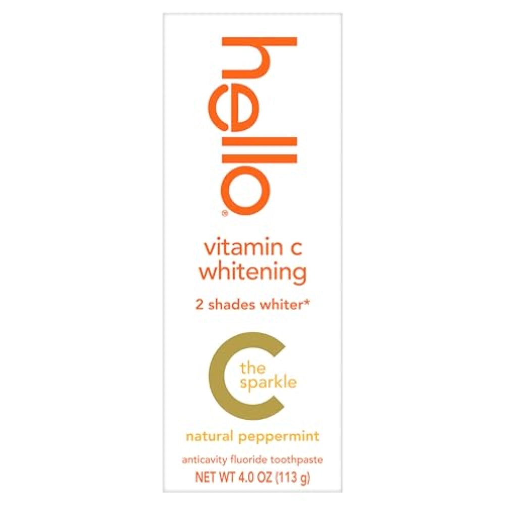 hello Vitamin C Whitening Toothpaste with Fluoride, Whitening SLS Free Toothpaste, Up to 2 Shades Whiter Teeth, No Peroxide, Safe for Everyday Use, Natural Peppermint, 4.0 Oz