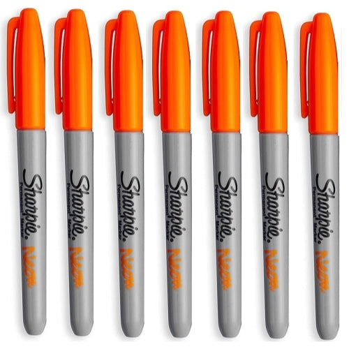 Sharpie Fine Permanent Marker Pen Neon Orange 7 Pack