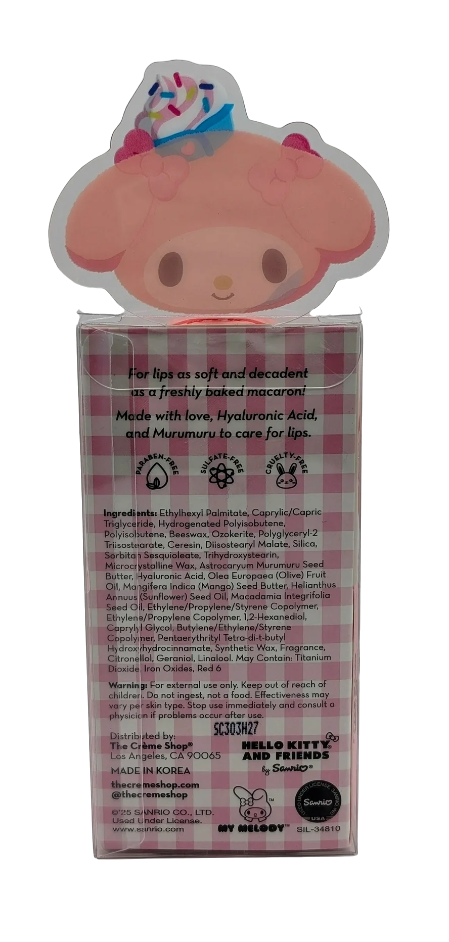 The Creme Shop Hello Kitty Macaron Lip Balm Moisturizing & Nourishing Lip Balm with Hyaluronic Acid, Murumuru, Red Velvet, Mini