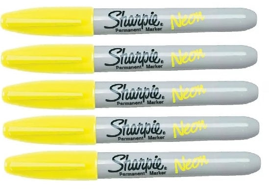 Sharpie Fine Permanent Marker Pen Neon Yellow 5 Pack