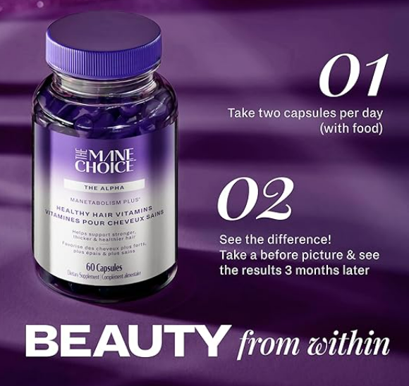 The Mane Choice MANETABOLISM Plus Healthy Hair Growth Vitamins - Supplements for Longer, Thicker, Healthier Hair - Hair Skin & Nails Vitamins for Women & Men (60 Capsules) Packaging May Vary