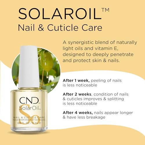CND SolarOil Cuticle Oil, Natural Blend Of Jojoba, Vitamin E, Rice Bran and Sweet Almond Oils, Moisturizes and Conditions Skin, Pack Of 1, 0.5 oz.