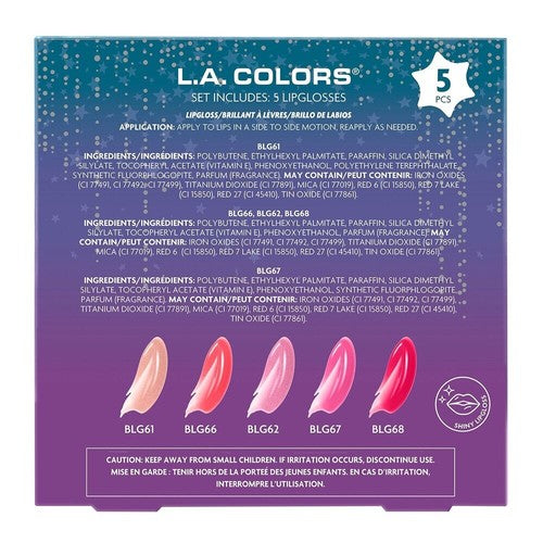 L.A. Colors Dream to Gleam Swipe to Shine Moisturizing Lipgloss Gift Set, 5 CT