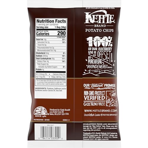 Kettle Brand Potato Chips, Sea Salt Kettle Chips, Snack Bag, 2 Oz (Pack of 2)