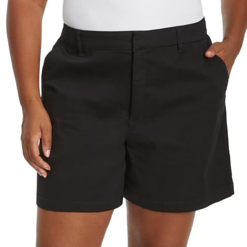 Gloria Vanderbilt Women High Rise Cotton Chino Shorts (Black, 12)